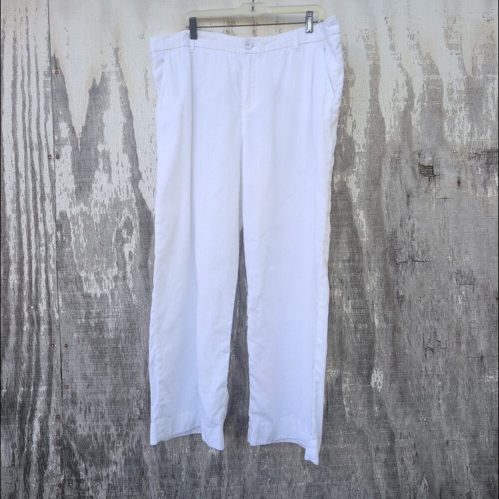Garnet Hill 100% Linen Euro Summer Wide Leg White Pants Women's 18